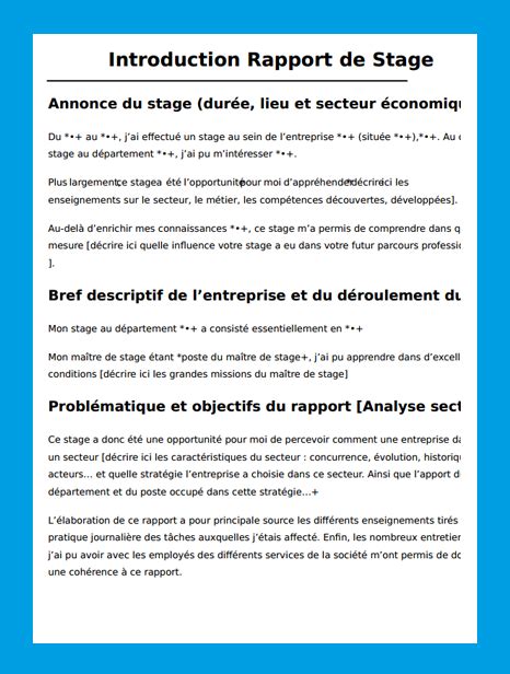 Introduction De Rapport De Stage