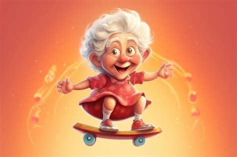 Premium Photo A Cute Granny Rides A Skateboard Acrobatically While Smiling Happily