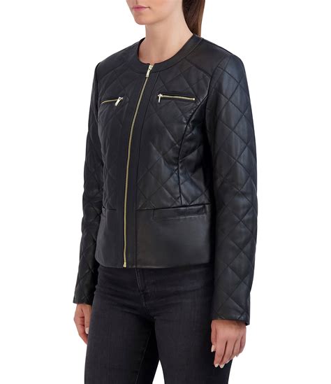 Cole Haan Quilted Collarless Genuine Leather Moto Jacket Dillards