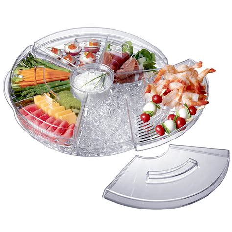 Rectangle clear domed lid for 30x23cm plat. Rotating Appetizers-On-Ice Tray with Lids in Serving Trays