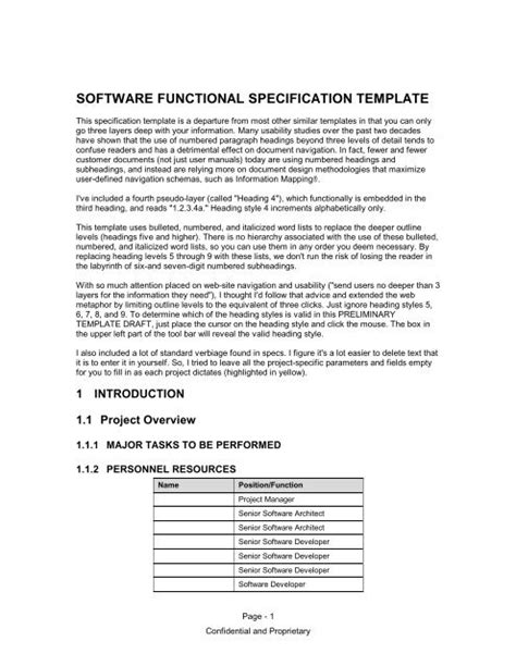 Functional Specification Document Template Word Master Template