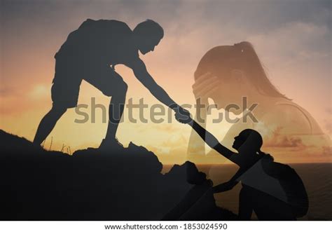 Giving Helping Hand Someone Need Sad Stock Photo Edit Now 1853024590