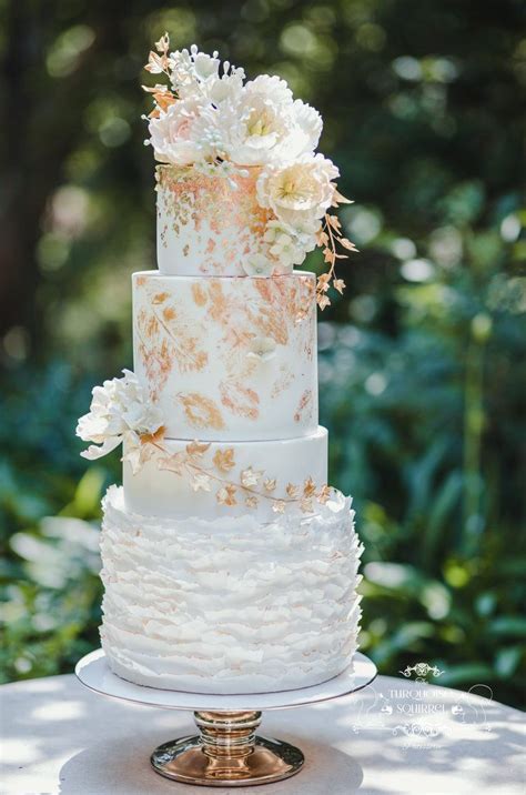 Raspaw White Wedding Cake With Gold Accents