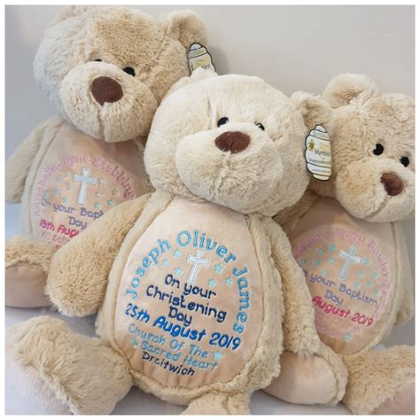 Personalised Christening Teddy Bear Embroidered Bear Baby Etsy