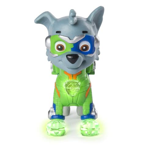 Paw Patrol Mighty Pups Rocky Figure With Light Up Badge And Paws For