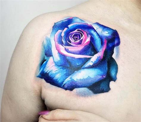 Watercolor Blue Rose Tattoo Englshwir