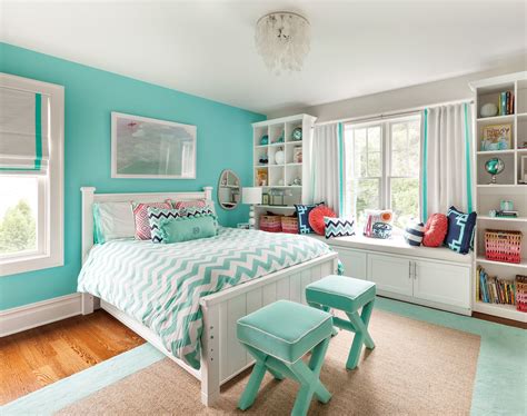 Colorful Girl S Bedroom With Pops Of Teal And Coral Girl Bedroom Designs Bedroom Interior