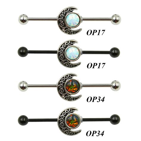 1pc opal stonegemmed moon helix earring industrial barbell ear piercing jewelry come with three