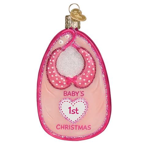 Babys First Christmas Bib Glass Ornament Girl Winterwood Gift
