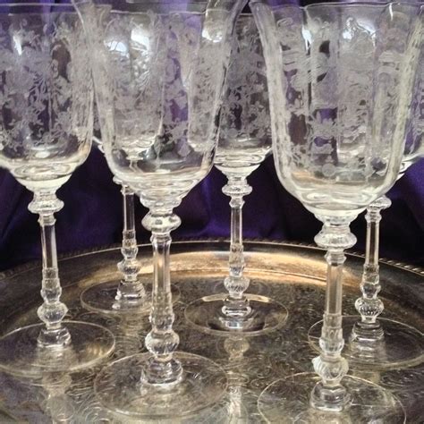 Vintage Crystal Wine Glass 8 14 Etched Floral Pattern Vintage Libbey