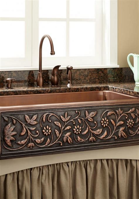 Vine Design Copper Farmhouse Sink Rustic Kitchen Copper Farmhouse Sinks Shabby Chic Kitchen