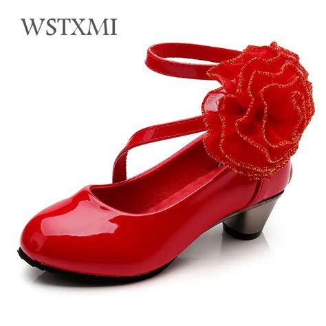 Flower Girls Leather Shoes Children Red Princess Sandals Fashion High
