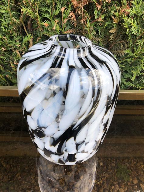 Large Vintage Glass Vase In White And Black Murano Glass Design Market