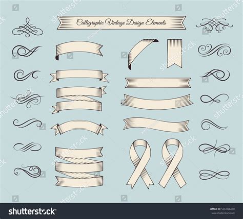 Ribbon Vintage Banners Filigree Swirls Set Stock Vector Royalty Free