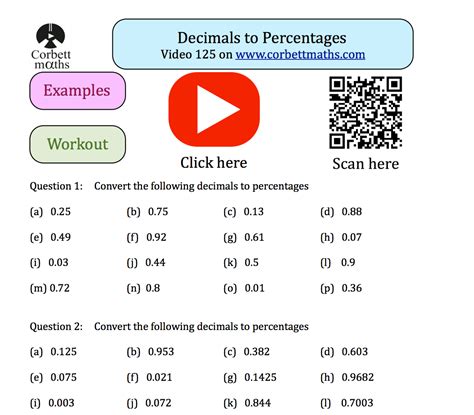 Decimals To Percentages Textbook Exercise Corbettmaths