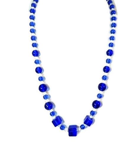 Art Deco Cobalt Blue Glass Necklace Deco Czech Glass Blue Etsy