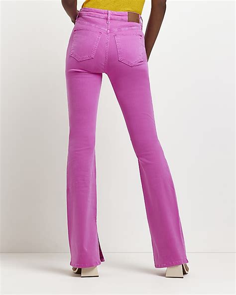 Pink High Waisted Flared Jeans River Island