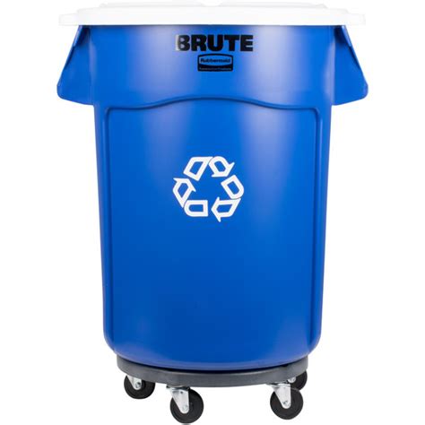 Rubbermaid BRUTE 44 Gallon Blue Round Recycling Can With White Lid And