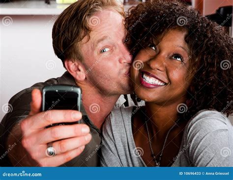 Mixed Race Couple In Coffee House With Taking Pict Stock Image Image