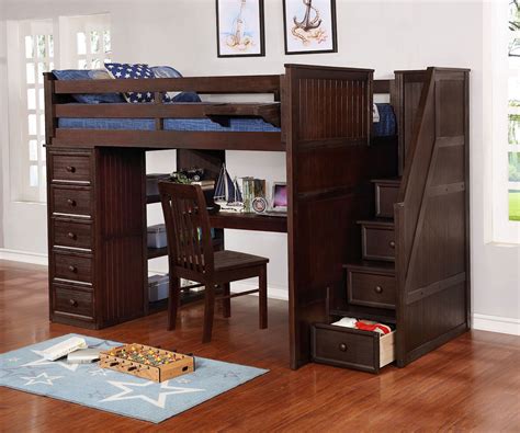 Full Size Loft Bunk Bed With Built In Study Desk Bed Western