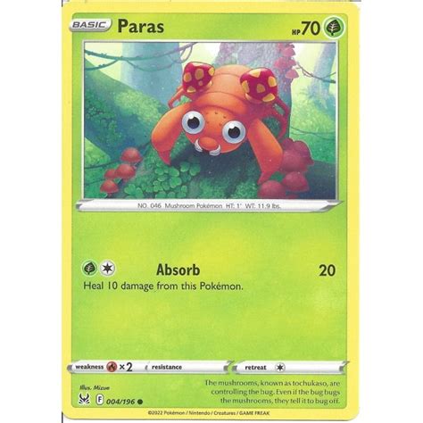 Pokemon Trading Card Game 004196 Paras Common Card Swsh 11 Lost
