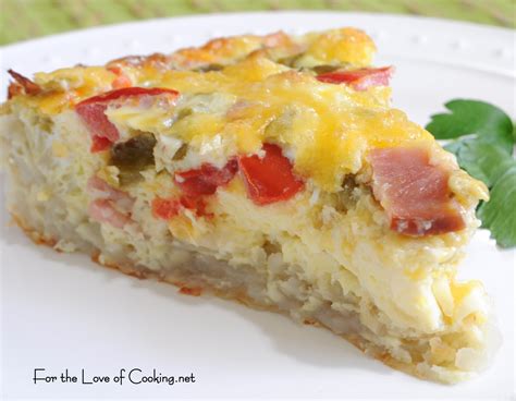Canadian Bacon Green Chile And Cheddar Quiche With A Shredded Potato
