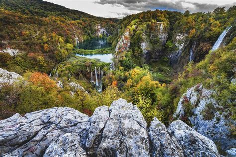 Croatia Scenic Landscape Of Plitvice Lakes National Park In Autumn