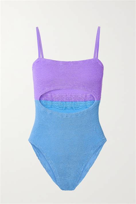 Hunza G Net Sustain Lara Cutout Two Tone Seersucker Swimsuit