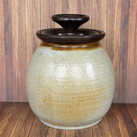 Vintage Stoneware Canister With Lid Studio Pottery Jar With Natural