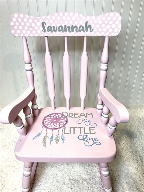 Pink Boho Rocking Chair For Nursery Or Little Girls Room Personalized
