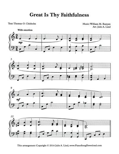great  thy faithfulness  intermediate hymn piano sheet