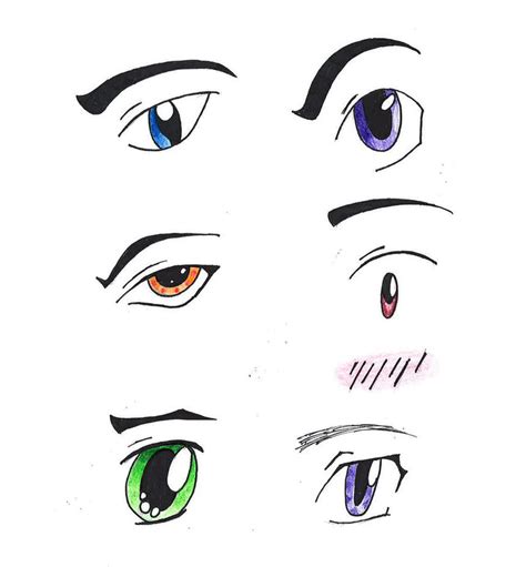 Begin drawing the male anime eye by drawing a thick line for the upper eye. Anime male eyes by dragoncats on DeviantArt