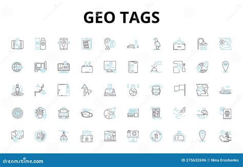 Geo Tags Linear Icons Set Latitude Longitude Coordinates Location