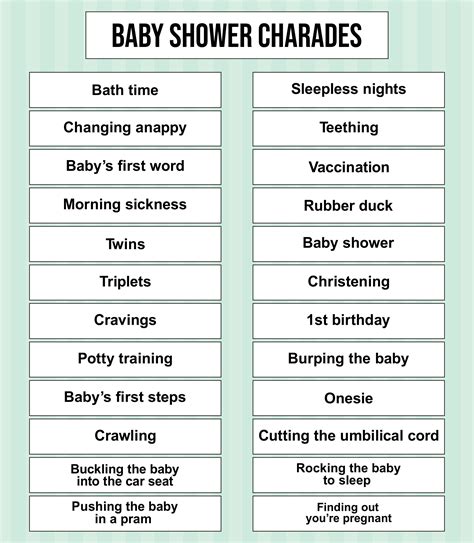 Baby Shower Charades Word List Charades Word List Charades Game
