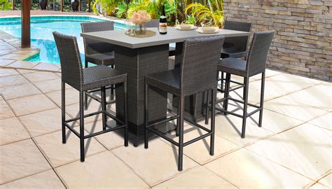 Belle Pub Table Set With Barstools 8 Piece Outdoor Wicker Patio Furniture