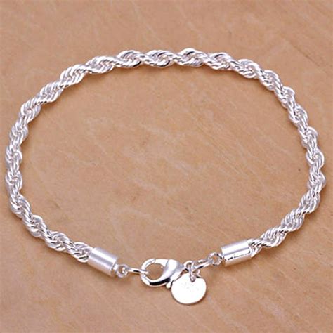 hot sale~ 925 sterling silver women twisted rope solid bangle bracelet chain wristband wedding