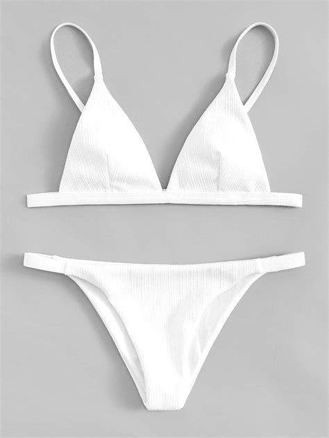 white cami top texture plunging cami top with triangle bikini bottom triangle bikini bottoms