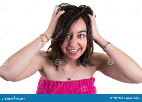 Female Looks And Runs Her Hands Through Her Hair Stock Image Image Of