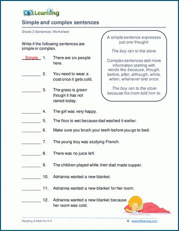 Simple And Complex Sentences Worksheets