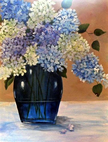 Daily Paintworks Blue Glass Vase Of Hydrangeas Original Fine Art