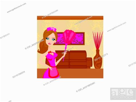 Sexy Pinup Style French Maid Cleans The Room Stock Vector Vector And