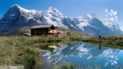 Eiger Monch Jungfrau Ogre Monk Virgin Reflect In Pond At Kleine