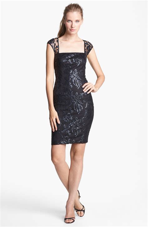 Adrianna Papell Embellished Lace Sheath Dress In Black Lyst