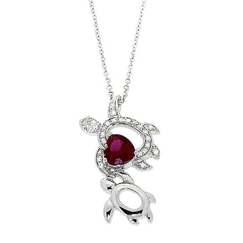View Our Lab Created Ruby Diamond Double Turtle Pendant In Sterling