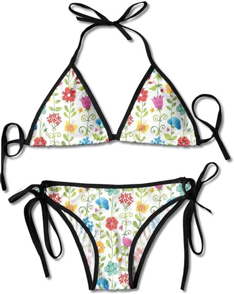 Ladies Halter Swimwear Printed Two Piece Bikini Sets Sexy Swimsuitcolorful Garden Art Nature