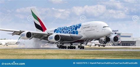 Emirates Airbus A380 Airliner With Blue Expo 2020 Dubai Livery Landing