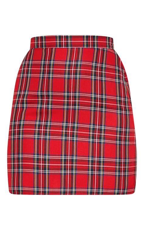 Red Tartan Woven Mini Skirt Skirts Prettylittlething