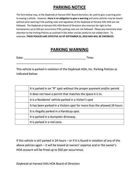 Fillable Online Parking Notice Parking Warning Parker Brown Fax Email