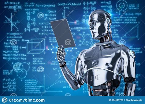 Machine Learning With Robot And Graphic Display Stock Illustration