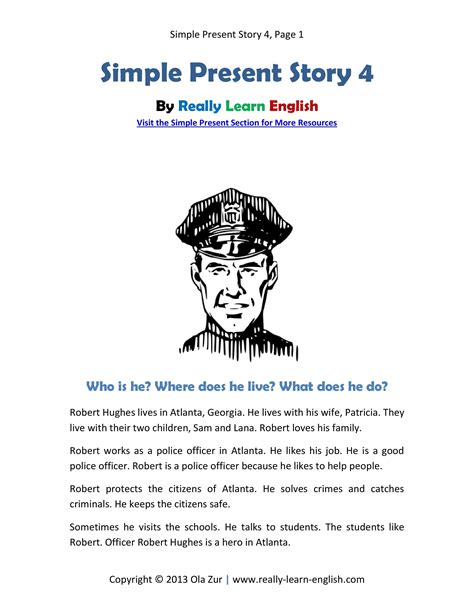 Texts in graded english, mostly under 1000 words, all with worksheets and classroom ideas for teachers, for use with intermediate and advanced efl / esl. Look! A free printable English short story in the simple ...